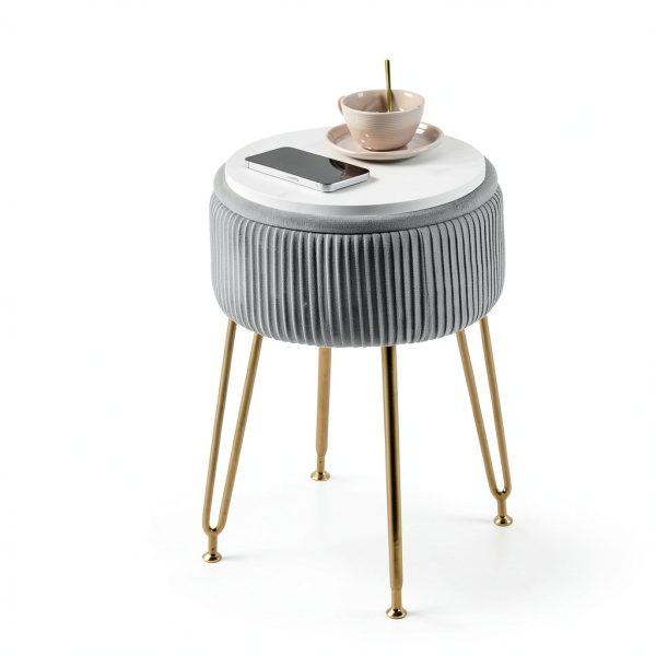 IBUYKE Velvet Ottoman with Storage Modern Home Decor-4