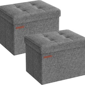 Linen Look Ottoman SONGMICS Dark Gray Storage-0
