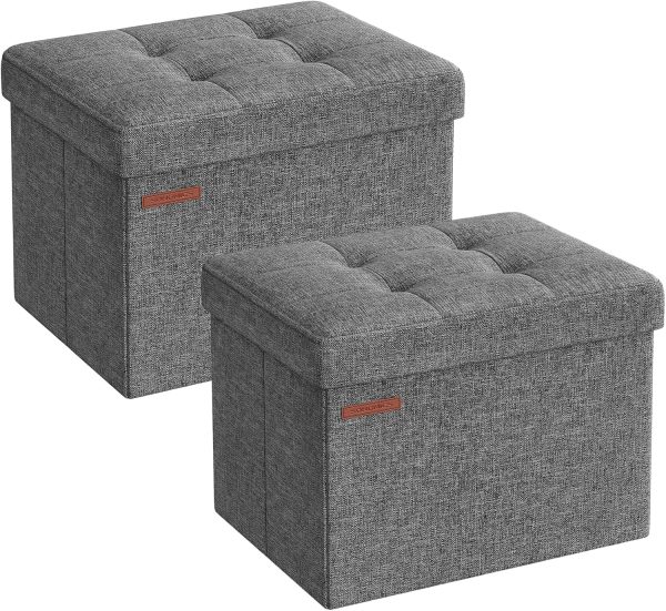 Linen Look Ottoman SONGMICS Dark Gray Storage-0