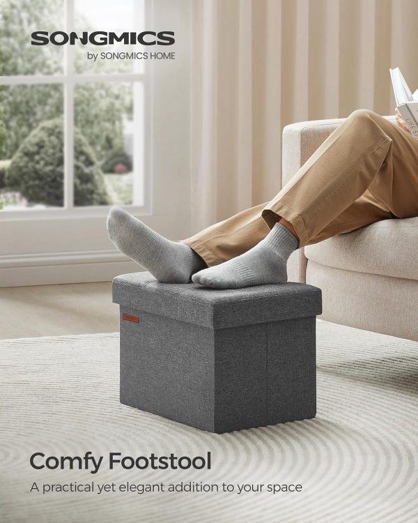 Linen Look Ottoman SONGMICS Dark Gray Storage-3