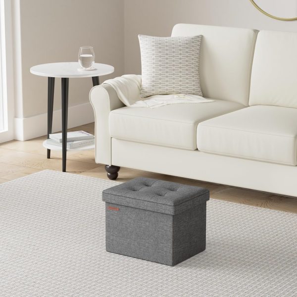 Linen Look Ottoman SONGMICS Dark Gray Storage-1
