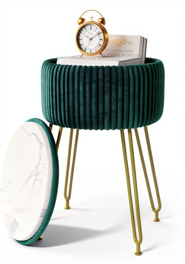 IBUYKE Ottoman Stool Velvet Storage Modern Home Decor-1