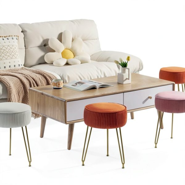 IBUYKE Velvet Ottoman Stool Modern Design with Storage-6