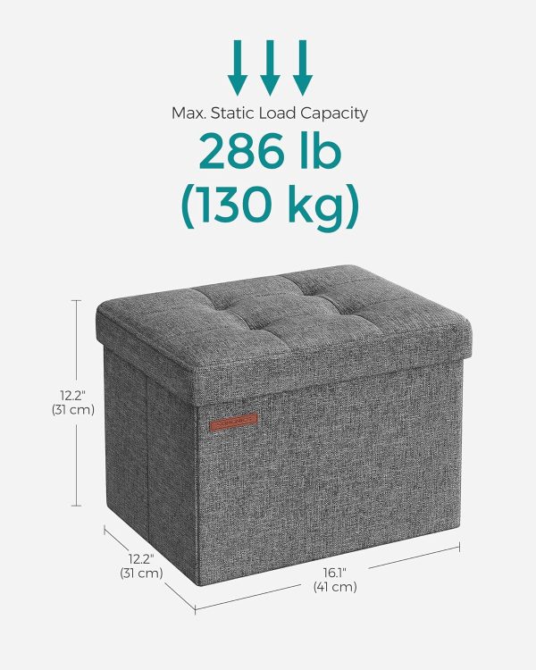 Linen Look Ottoman SONGMICS Dark Gray Storage-2
