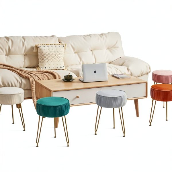 IBUYKE Velvet Ottoman Modern Green without Storage Footstool-6