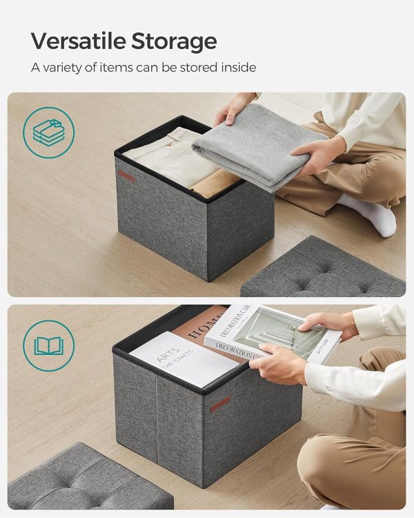 Linen Look Ottoman SONGMICS Dark Gray Storage-5