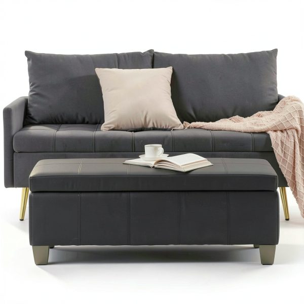 UDAX Faux Leather Ottoman Storage Bench Modern Style-7