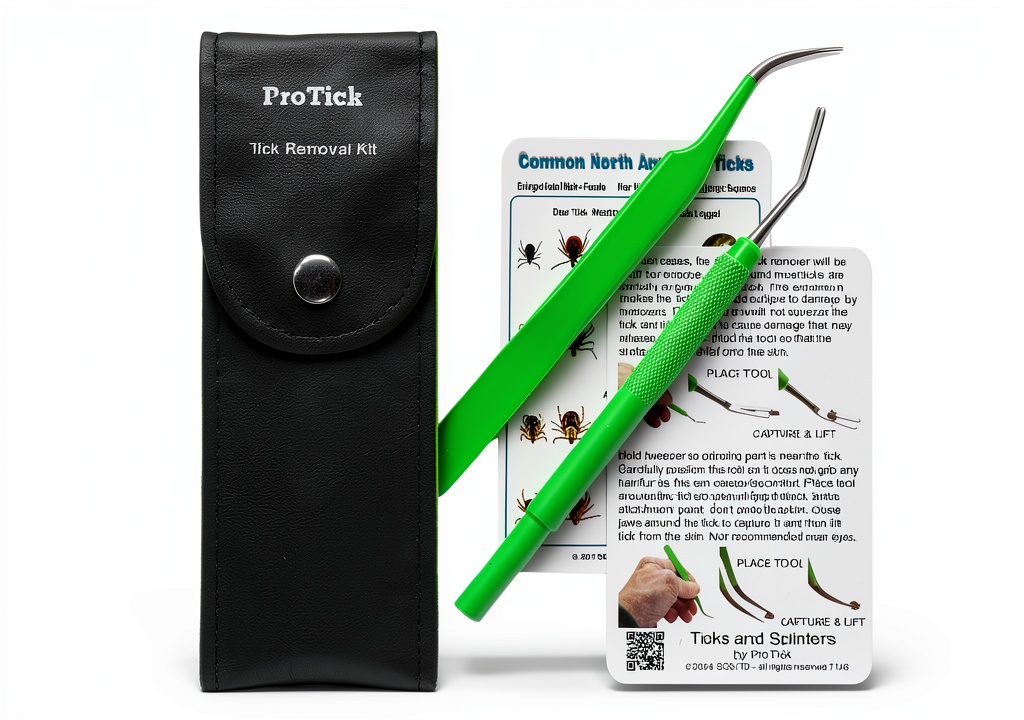 Compact tick removal kit with stainless steel tools in a travel case